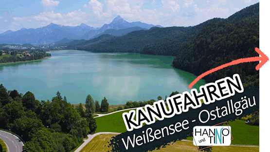 Thumbnail zum Video Kanufahren auf dem Weißensee in Bayern mit Luftbild von Drohne aus auf den See